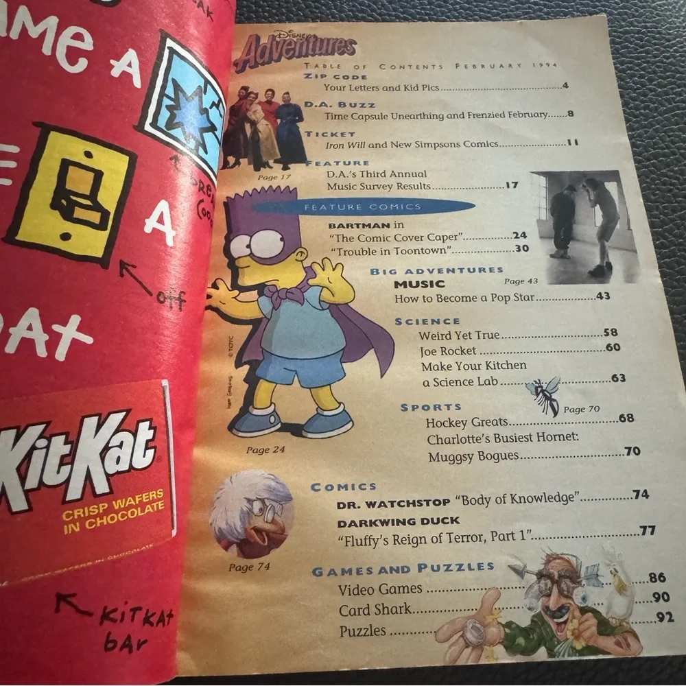 Disney‎ Adventures Magazine February 1994 Simpsons Lisa Bart Comic Vintage